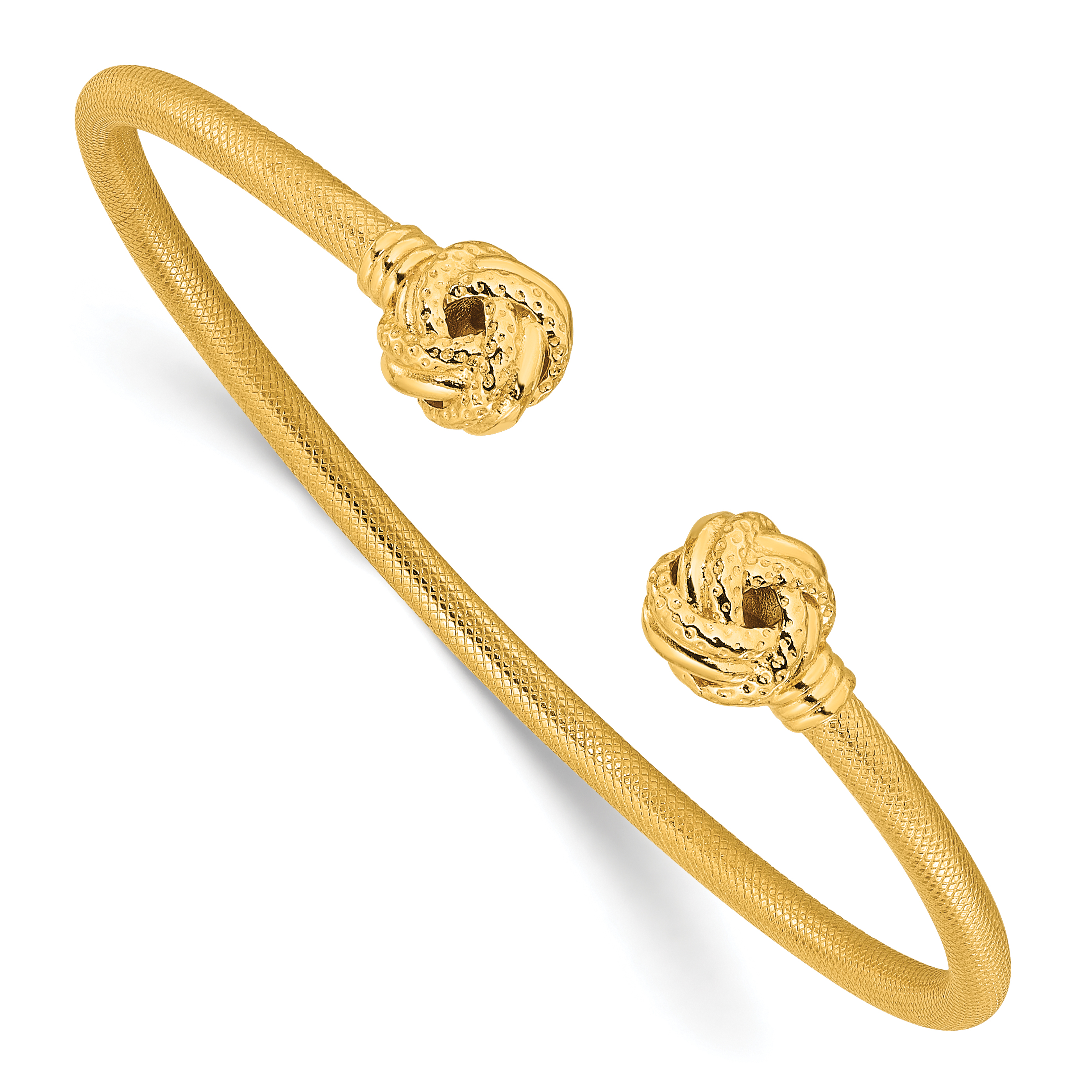 Sterling Silver Gold-tone Textured Love Knot Cuff Bangle (QB1463GP)