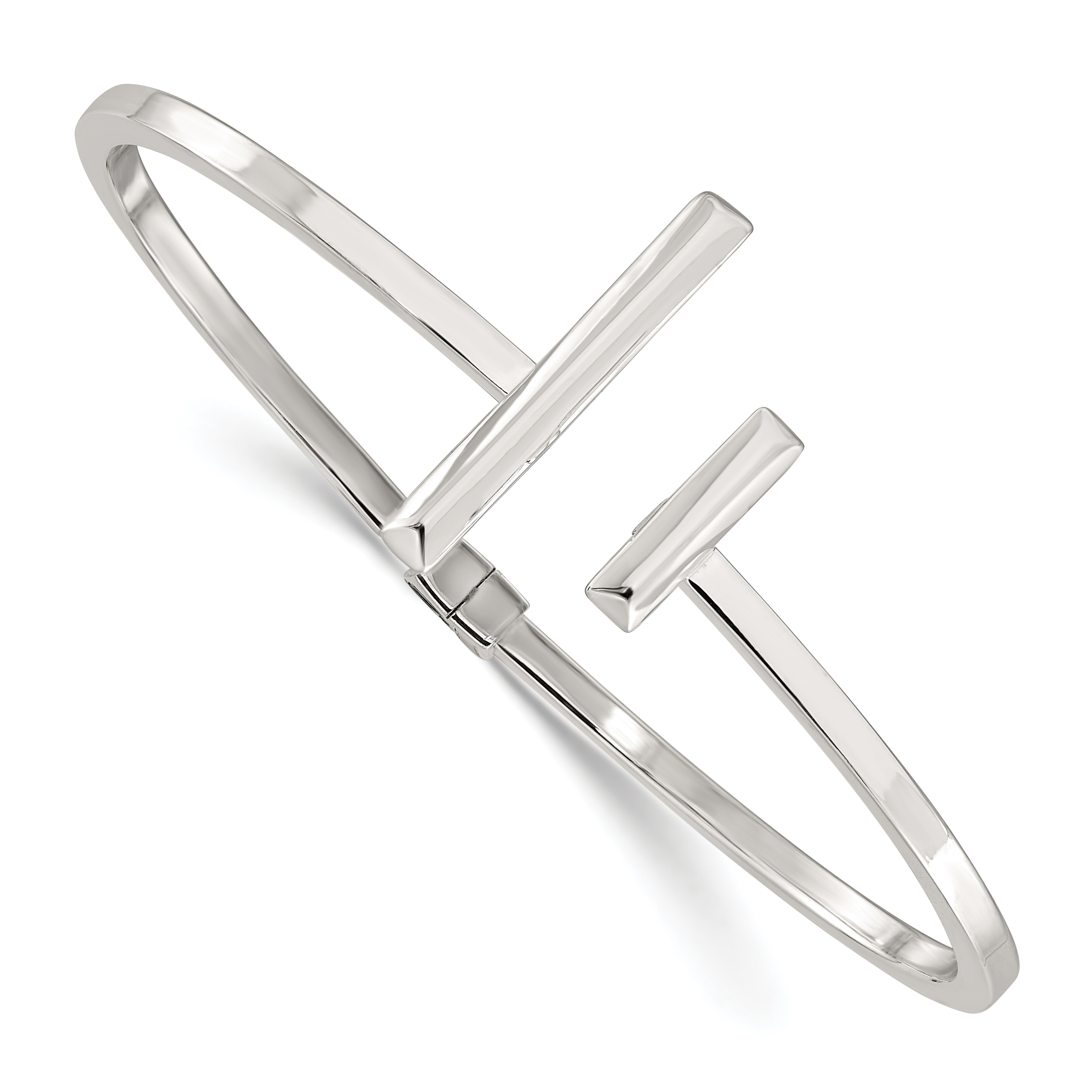 Sterling Silver Polished Bars Hinged Cuff Bangle Bracelet (QB1464)