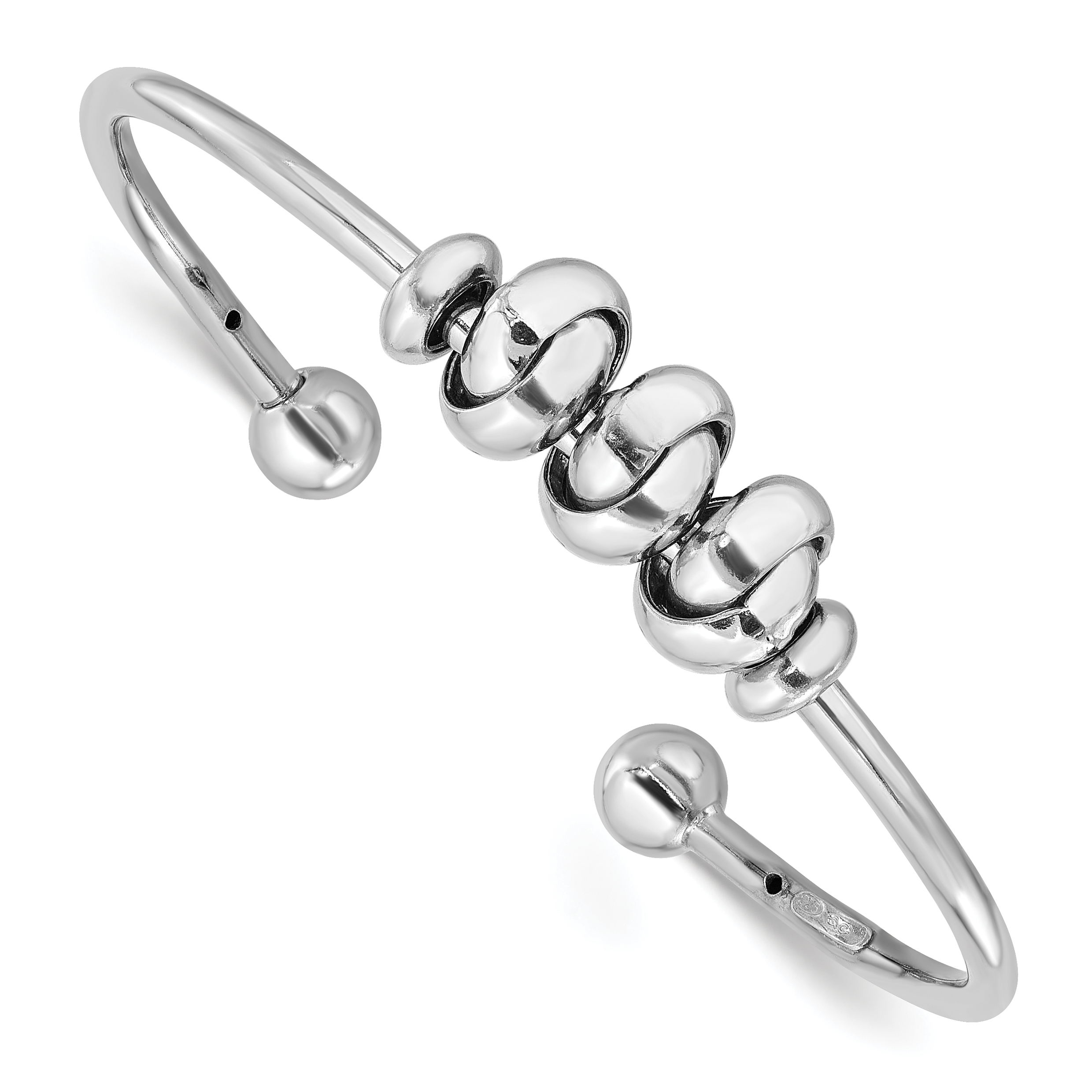 Sterling Silver Rhod-plated Polished Knot Beads Cuff Bangle (QB1465)