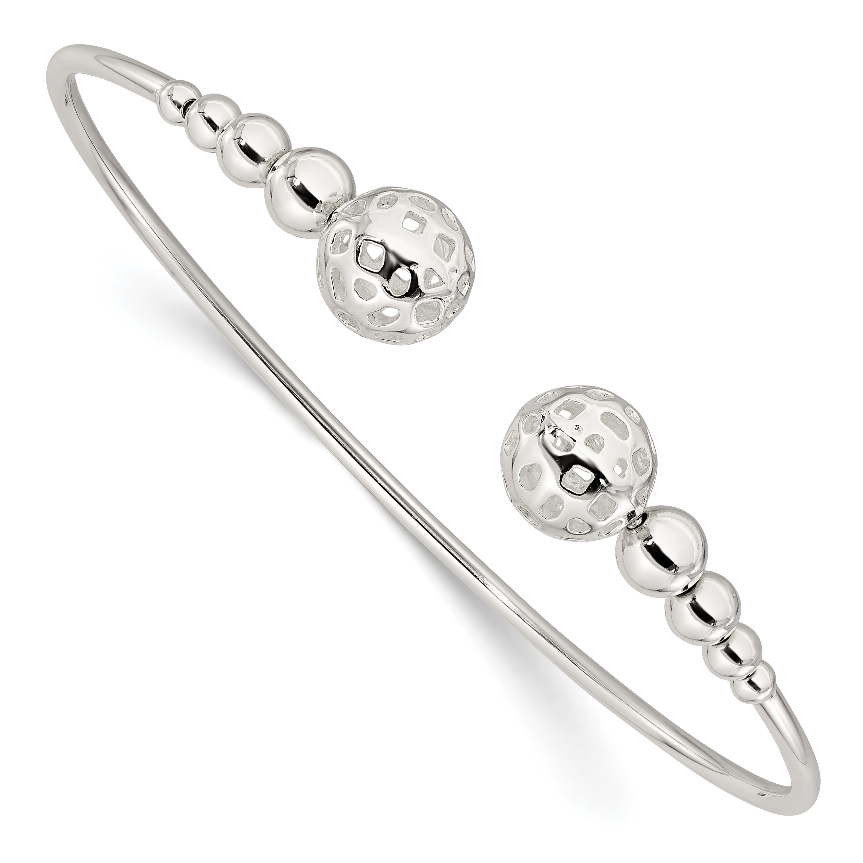 Sterling Silver Polished Beaded Cuff Bangle (QB1466)