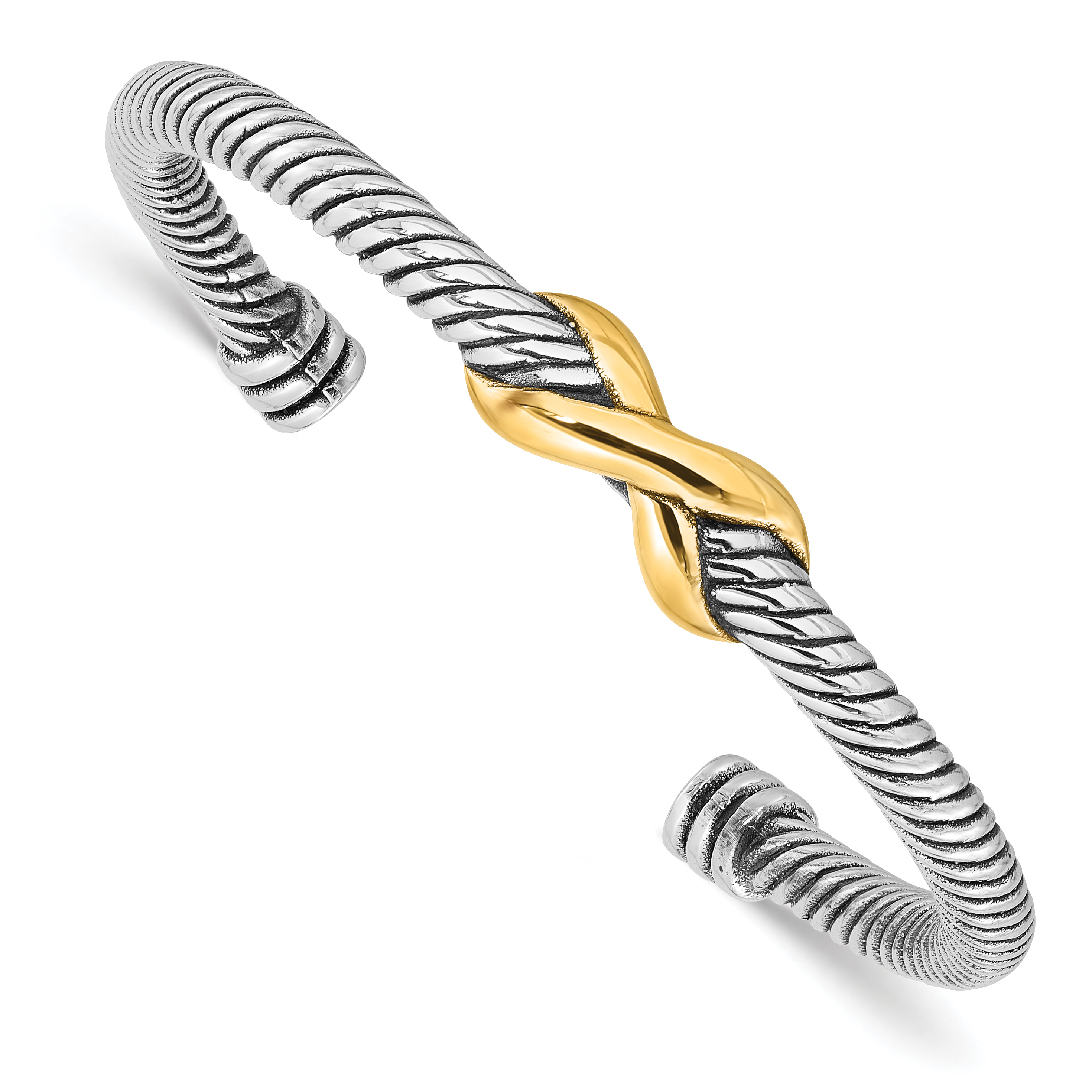 Sterling Silver Antiqued and Gold-tone Infinity Cuff Bangle (QB1469)