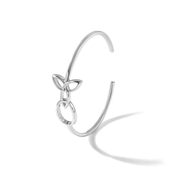 Sterling Silver Rhodium-plated Trinity Knot Cuff Bangle