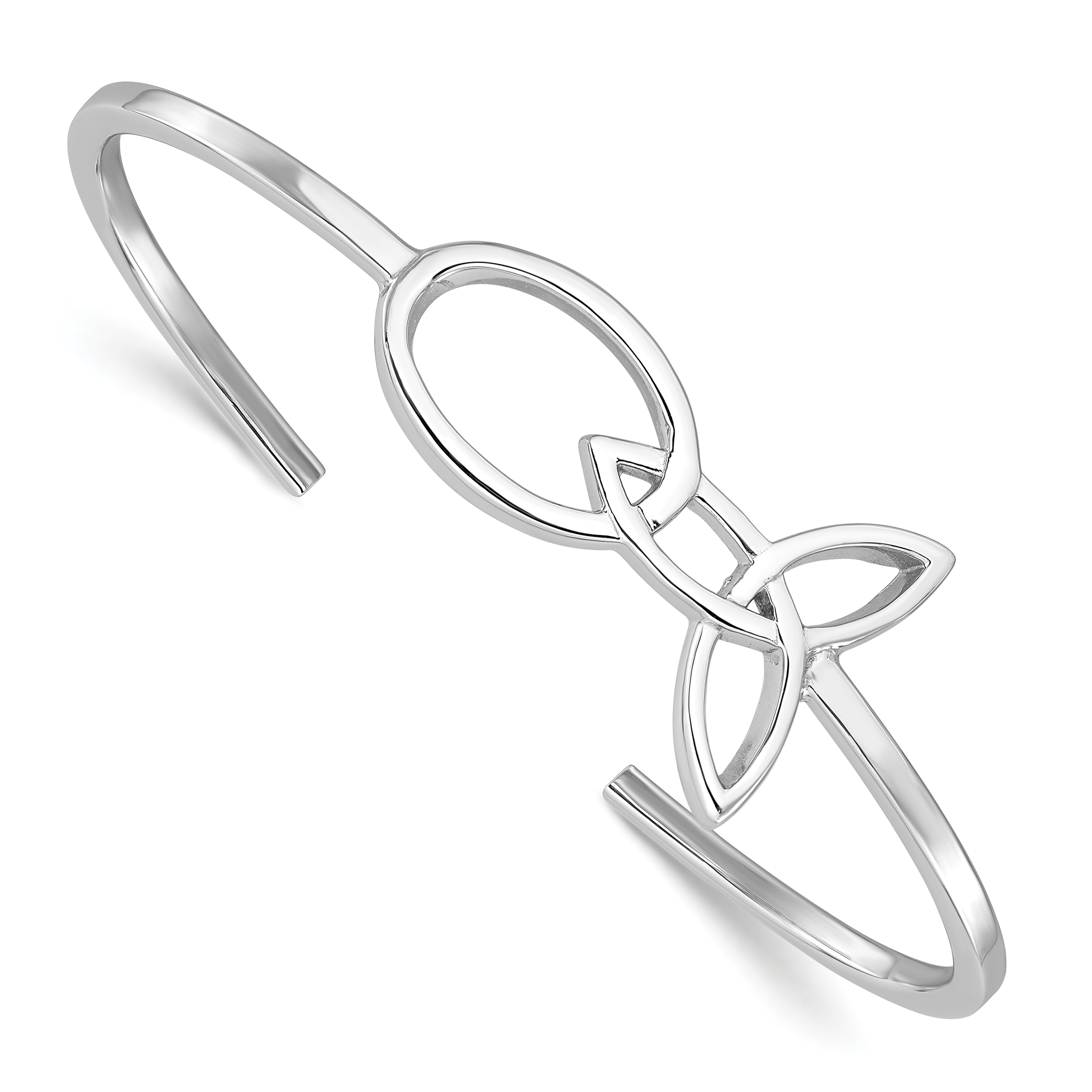 Sterling Silver Rhodium-plated Trinity Knot Cuff Bangle (QB1470)