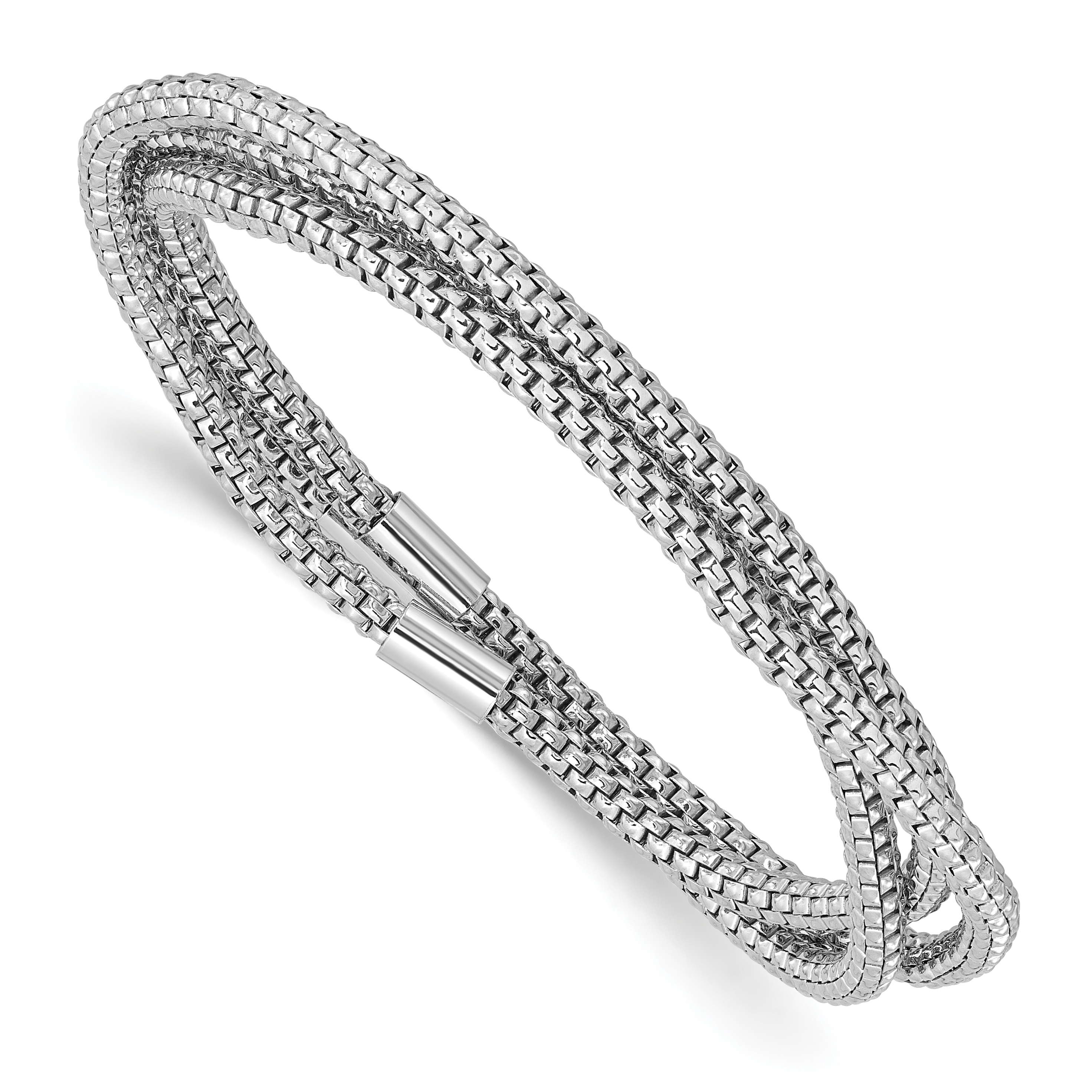 Sterling Silver Rhodium-plated 3 Intertwined Stretch Mesh Bracelets (QB1479)