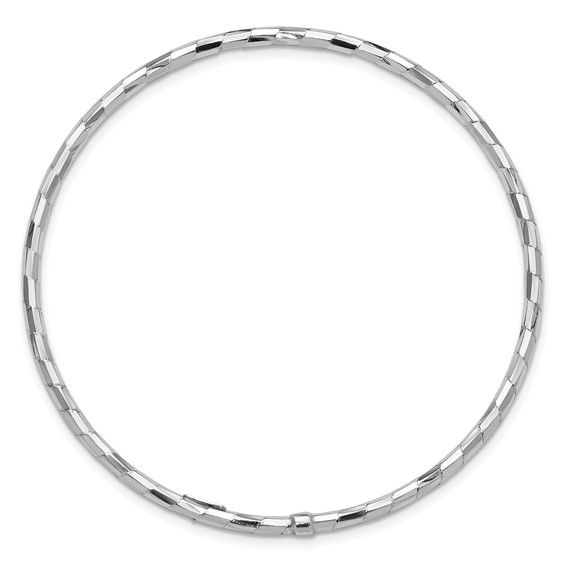 Sterling Silver Rhodium-plated Polished & Diamond-cut Slip On Bangle