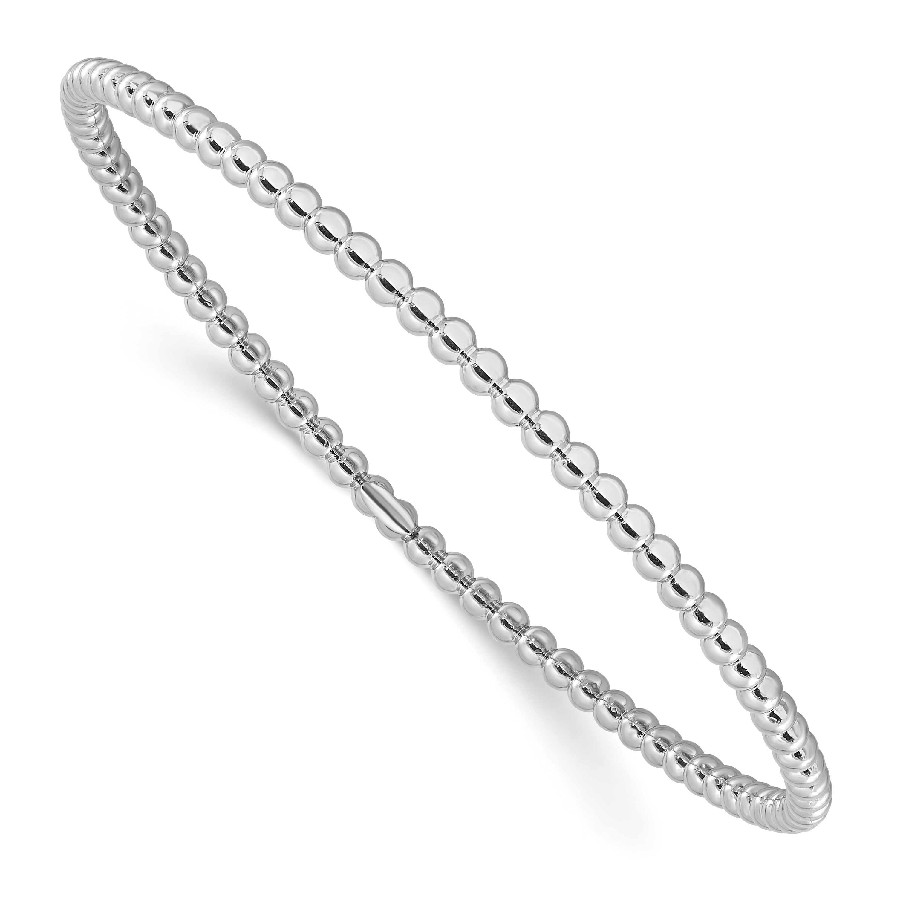 Sterling Silver Rhodium-plated Polished Beaded Slip-On Bangle (QB1482)