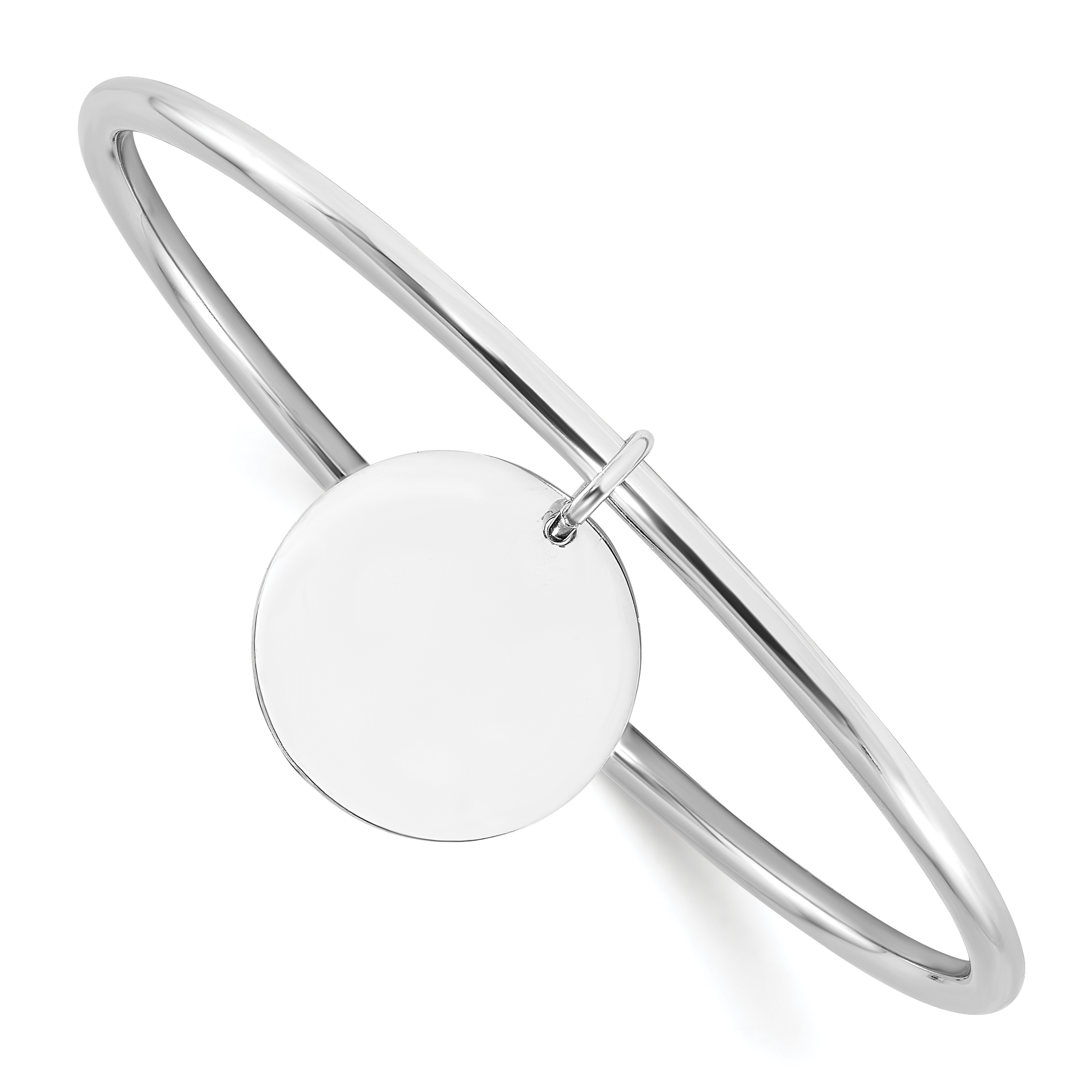 Sterling Silver Rhodium-plated w/Disc Dangle Slip on Bangle (QB1483)