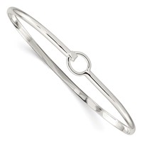 Sterling Silver Circle Hook Closure Flexible Bangle Bracelet view 1