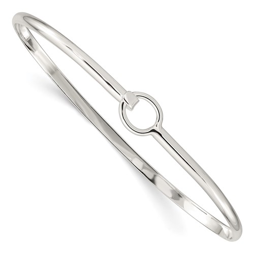 Sterling Silver Circle Hook Closure Flexible Bangle Bracelet