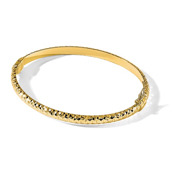 Sterling Silver Polished Gold-tone Textured Hinged Bangle Bracelet