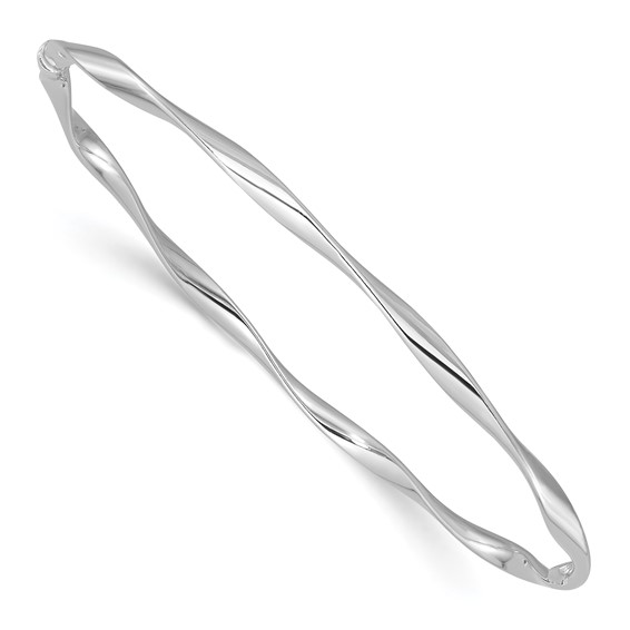 Sterling Silver Rhodium-plated Polished Twisted Slip On Bangle