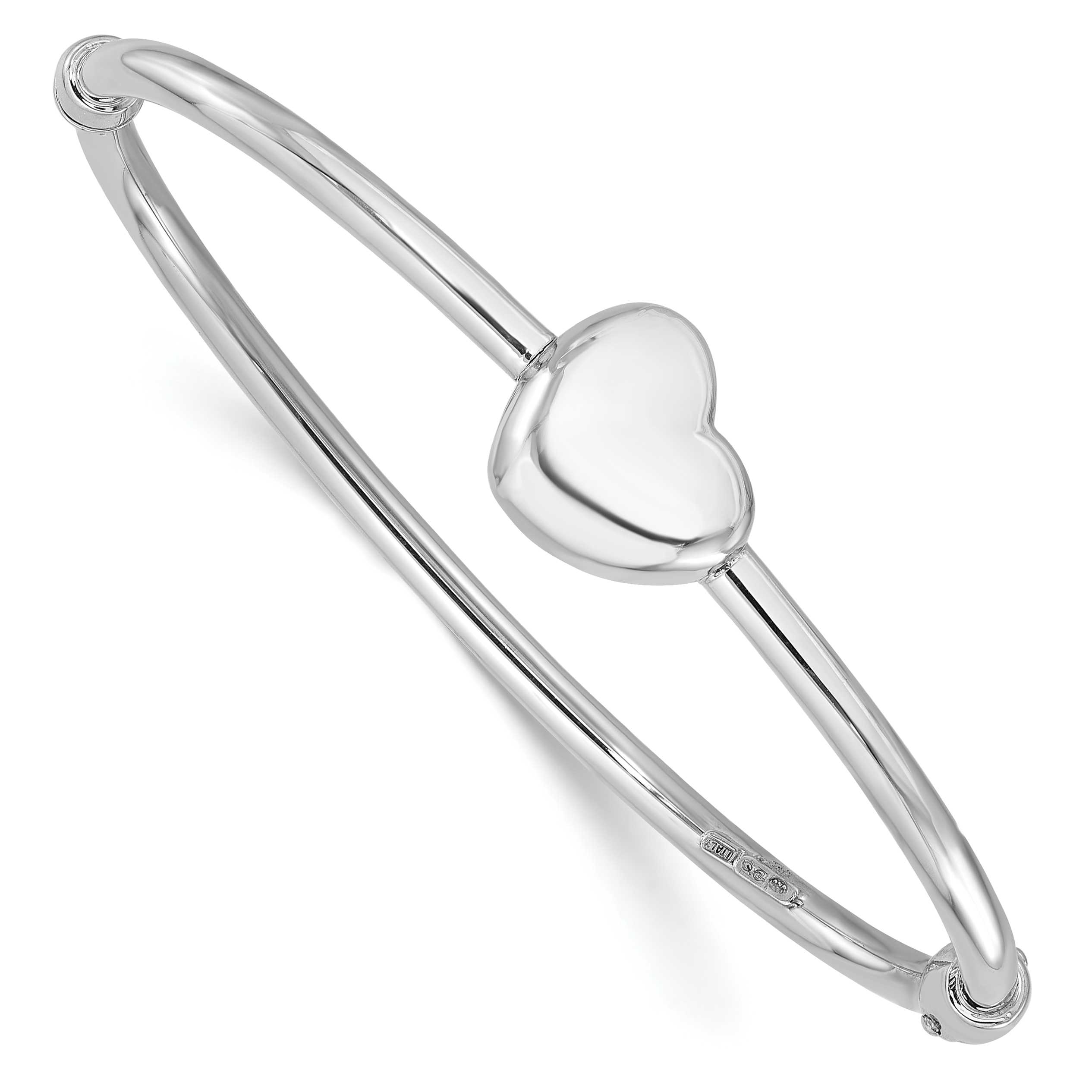 Sterling Silver Rhodium-plated Polished Heart Hinged Bangle (QB1518)