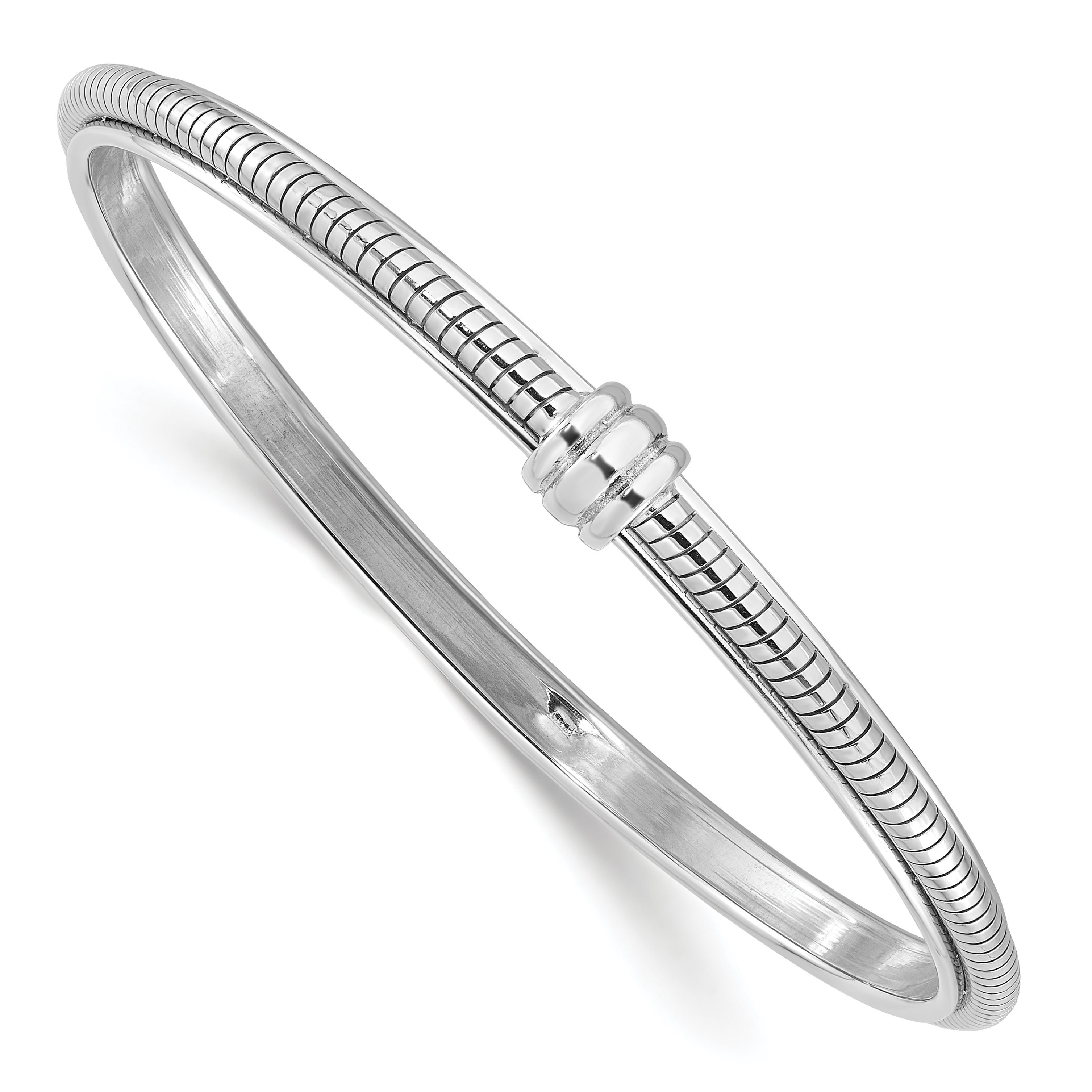 Sterling Silver Rhodium-plated Polished and Textured Slip-on Bangle Bracele (QB1519)