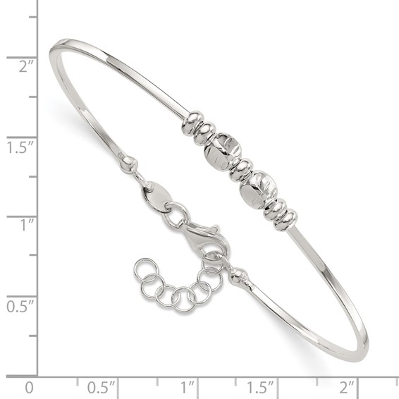 Sterling Silver Rhod-plated Polished Beads w/.75 in ext Bangle Bracelet