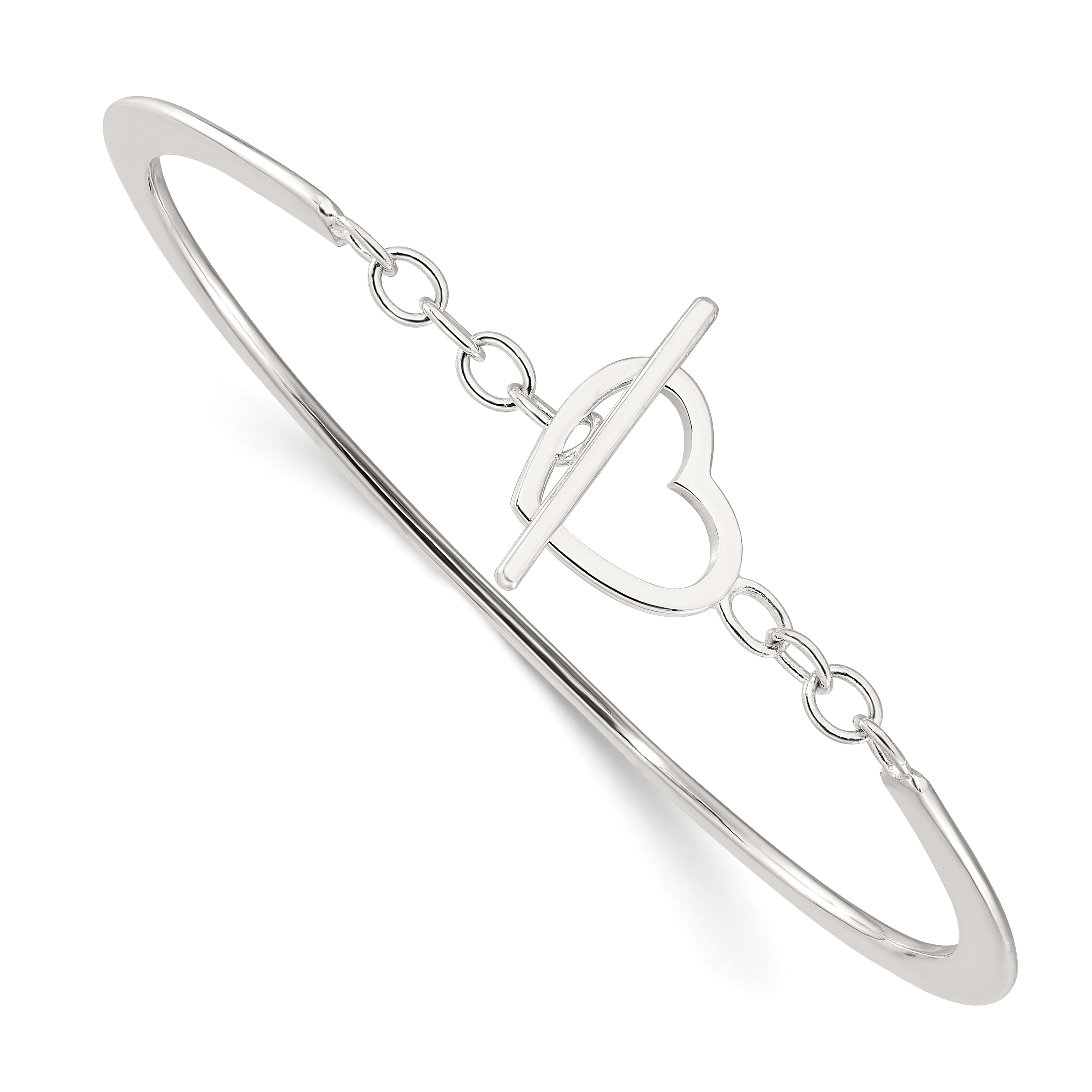 Sterling Silver Polished Heart Toggle Clasp Bangle Bracelet (QB1524)