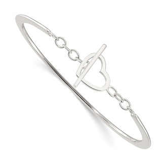 Sterling Silver Polished Heart Toggle Clasp Bangle Bracelet