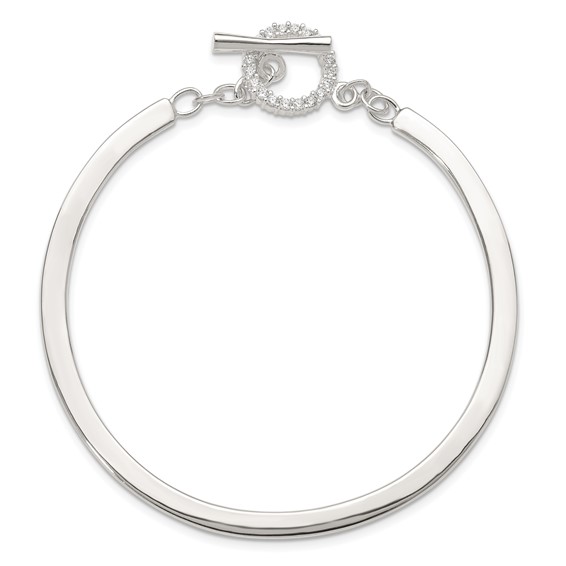 Sterling Silver Polished CZ Toggle Clasp Bangle Bracelet