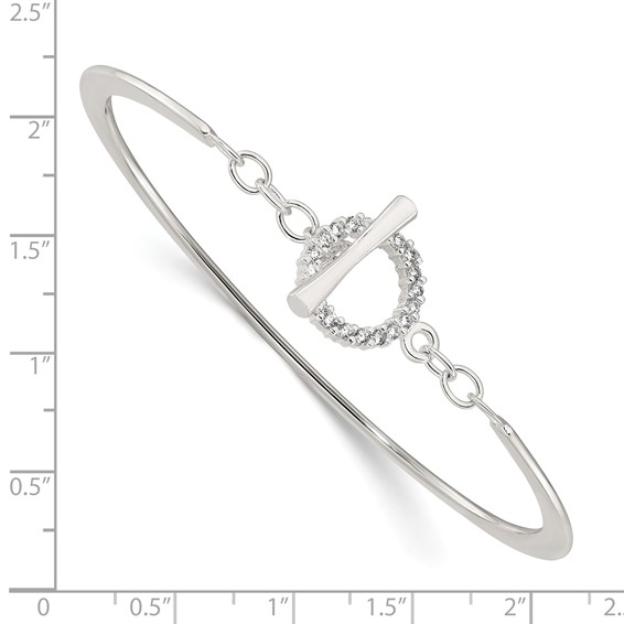 Sterling Silver Polished CZ Toggle Clasp Bangle Bracelet
