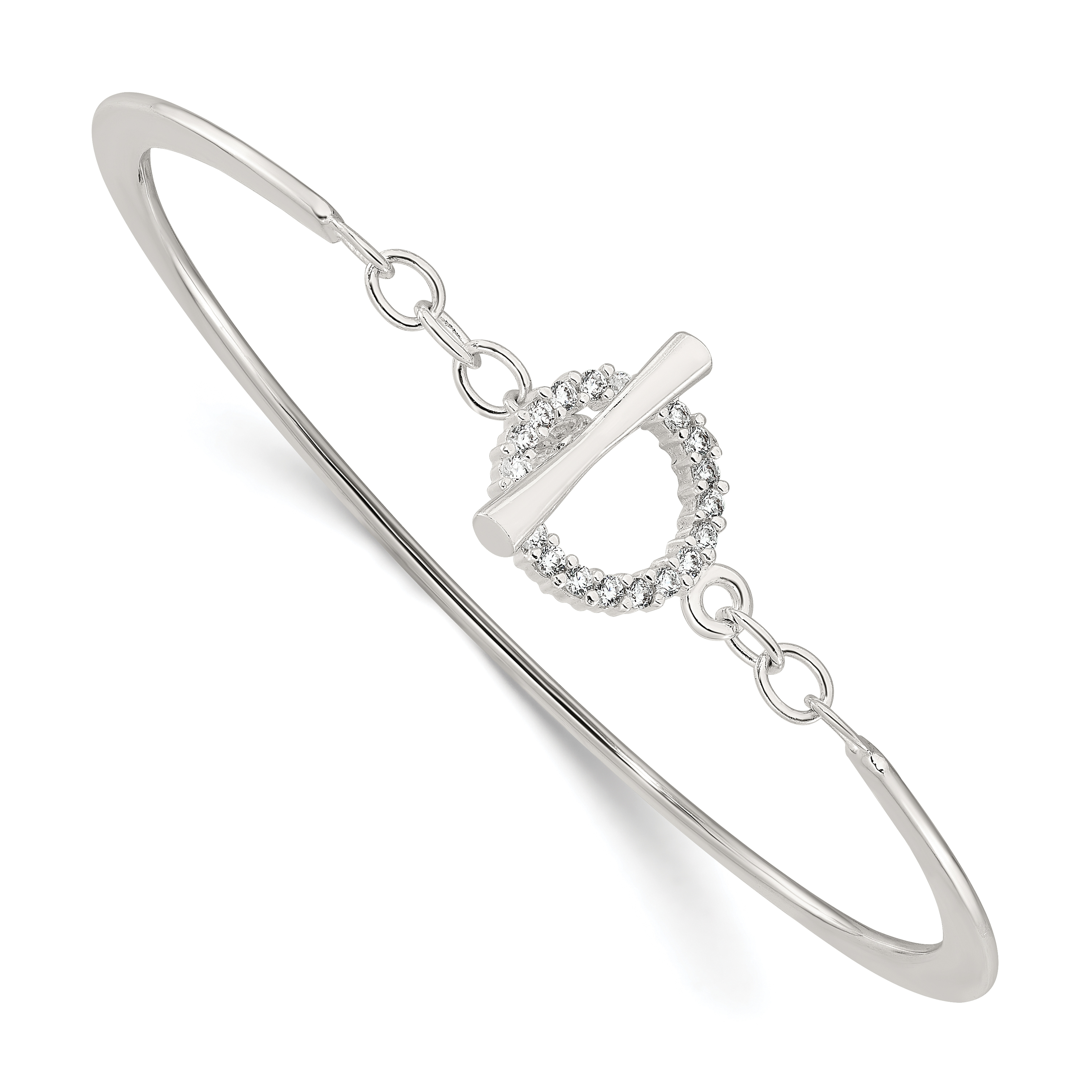 Sterling Silver Polished CZ Toggle Clasp Bangle Bracelet (QB1525)