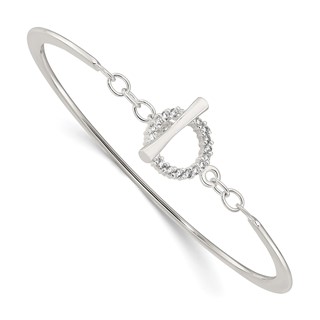 Sterling Silver Polished CZ Toggle Clasp Bangle Bracelet