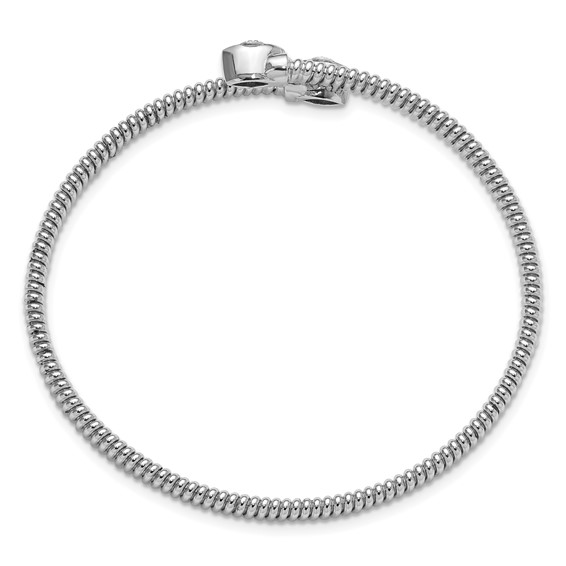 Sterling Silver Rhodium-plated Textured CZ Bypass Cuff Bangle Bracelet