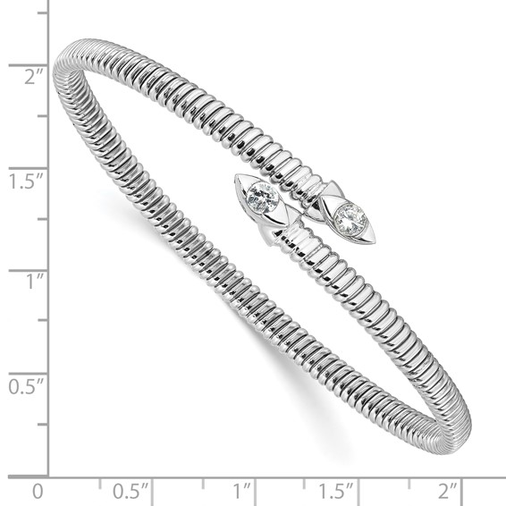 Sterling Silver Rhodium-plated Textured CZ Bypass Cuff Bangle Bracelet