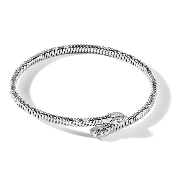 Sterling Silver Rhodium-plated Textured CZ Bypass Cuff Bangle Bracelet