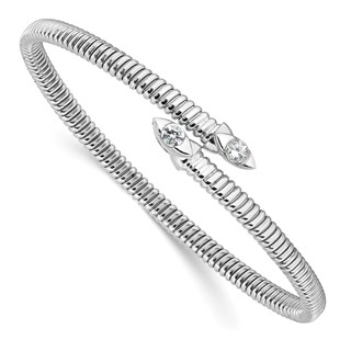 Sterling Silver Rhodium-plated Textured CZ Bypass Cuff Bangle Bracelet