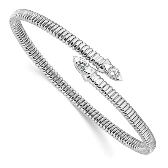 Sterling Silver Rhodium-plated Textured CZ Bypass Cuff Bangle Bracelet