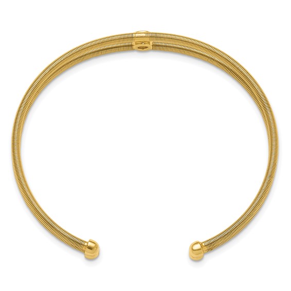 Sterling Silver Polished Gold-tone Textured CZ Two Band Cuff Bracelet