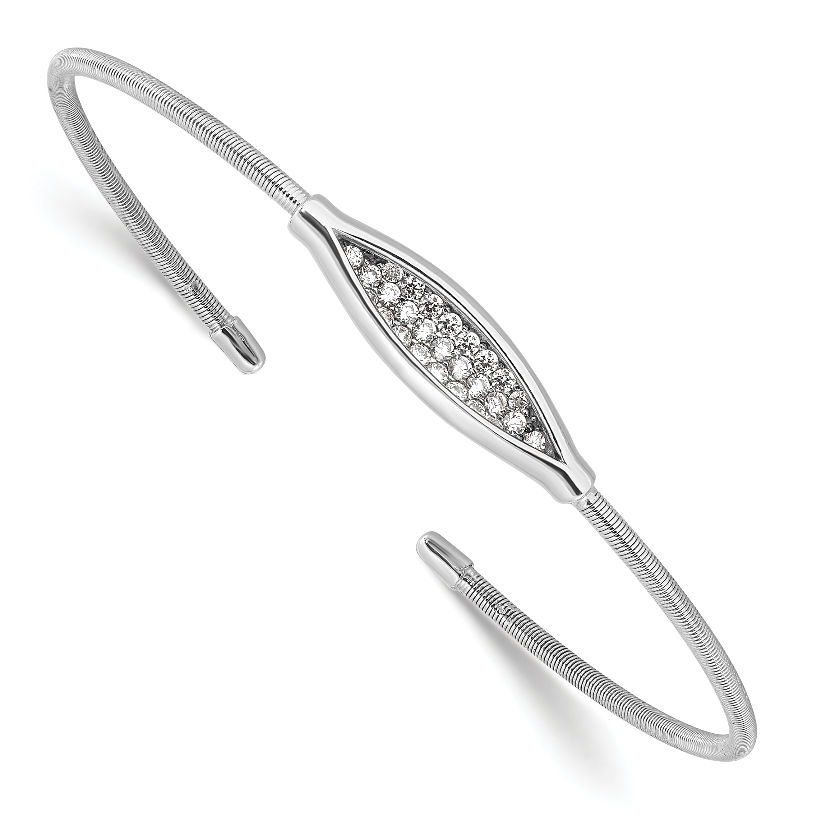 Sterling Silver Polished Rhodium-plated Textured CZ Cuff Bracelet (QB1532)