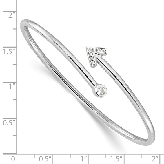 Sterling Silver Rhodium-plated CZ Arrow Flexible Cuff Bangle Bracelet