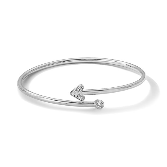 Sterling Silver Rhodium-plated CZ Arrow Flexible Cuff Bangle Bracelet