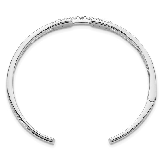 Sterling Silver Rhodium-plated Polished CZ Cuff with Hinge Bangle Bracelet