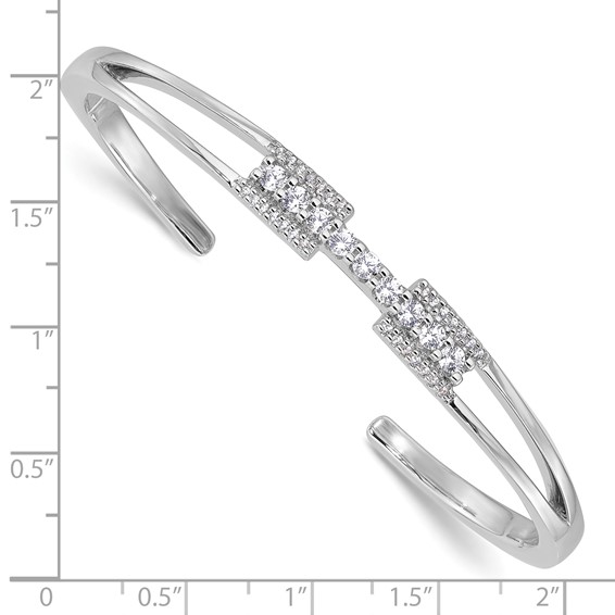 Sterling Silver Rhodium-plated Polished CZ Cuff with Hinge Bangle Bracelet