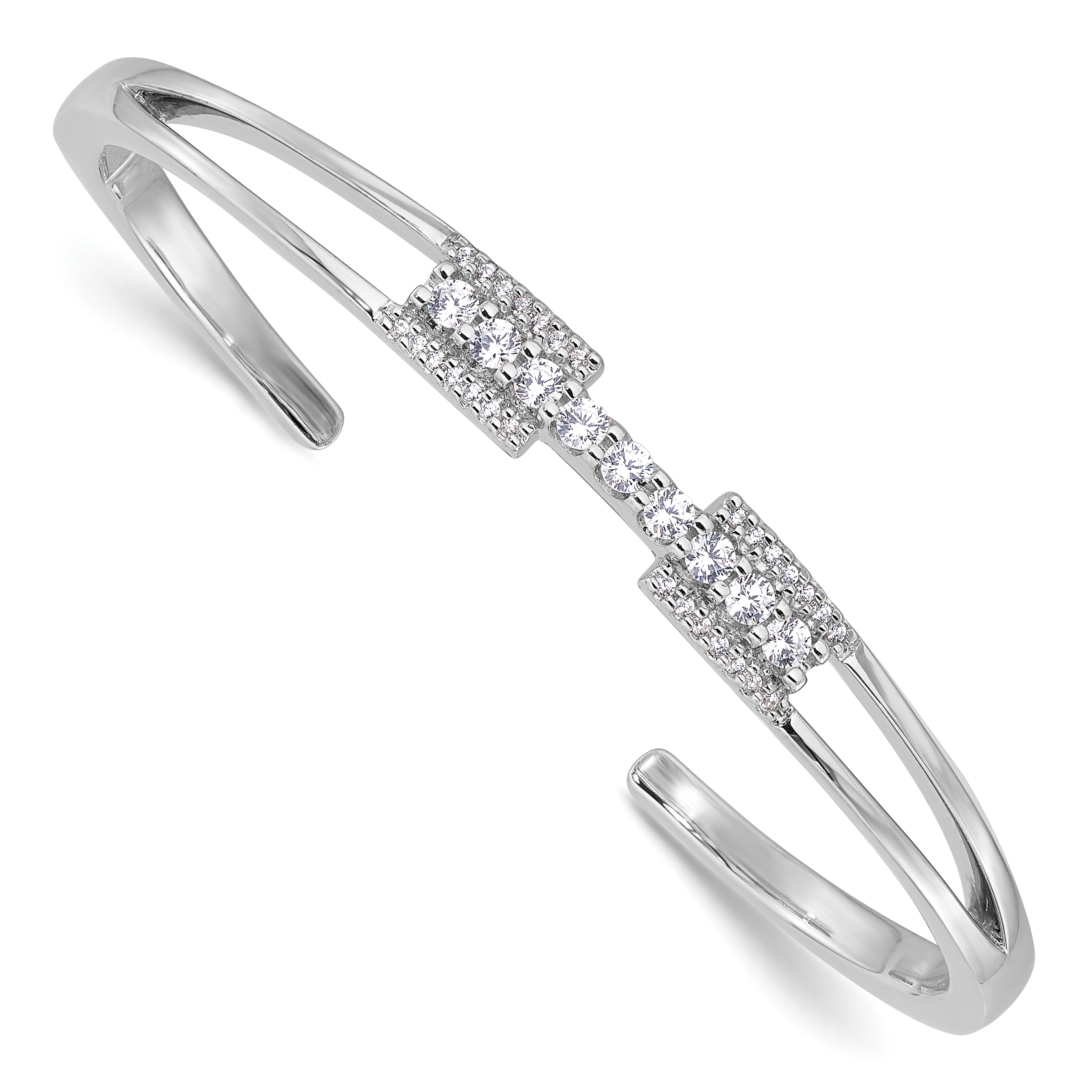 Sterling Silver Rhodium-plated Polished CZ Cuff with Hinge Bangle Bracelet (QB1539)