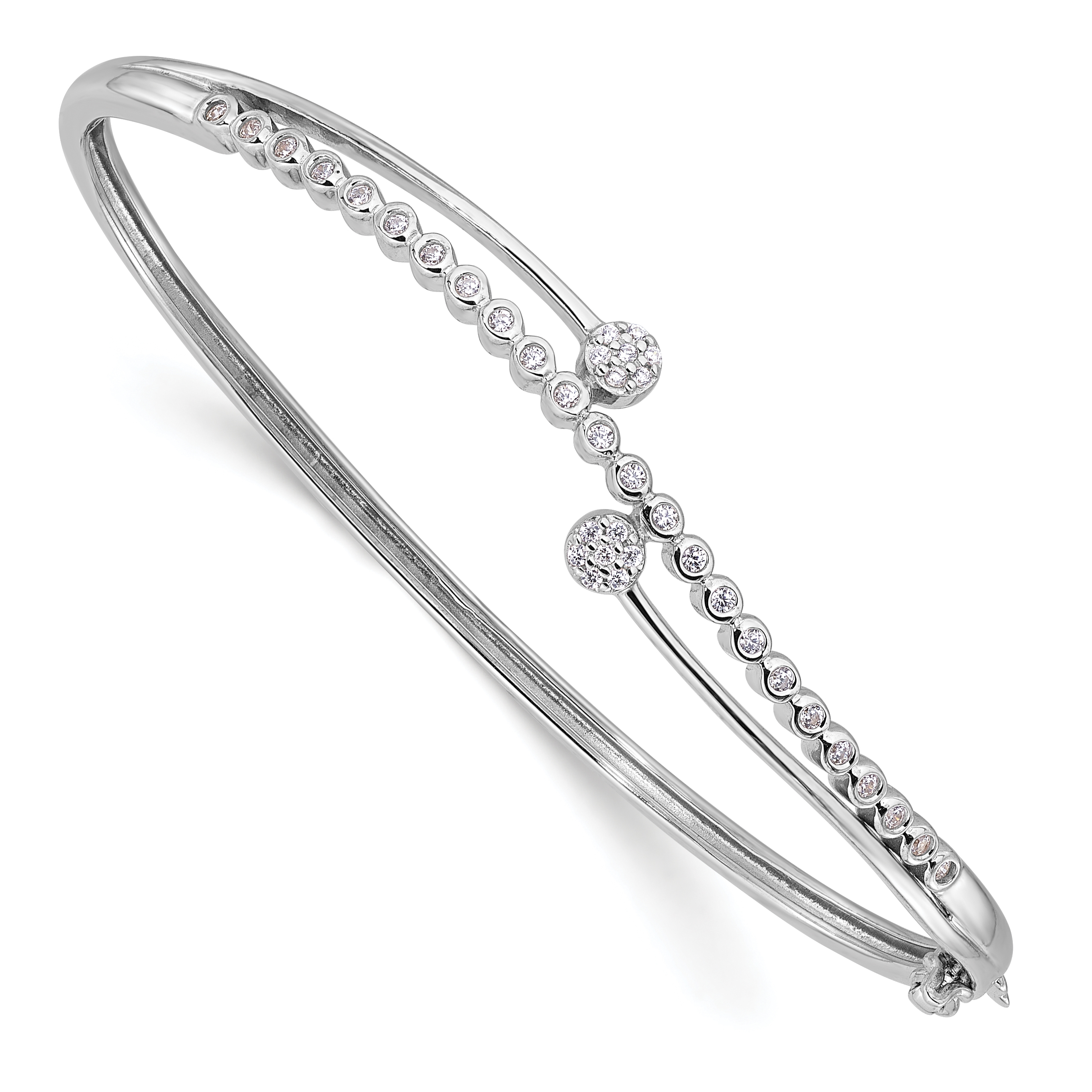 Sterling Silver Rhodium-plated Polished CZ Hinged Bangle Bracelet (QB1540)