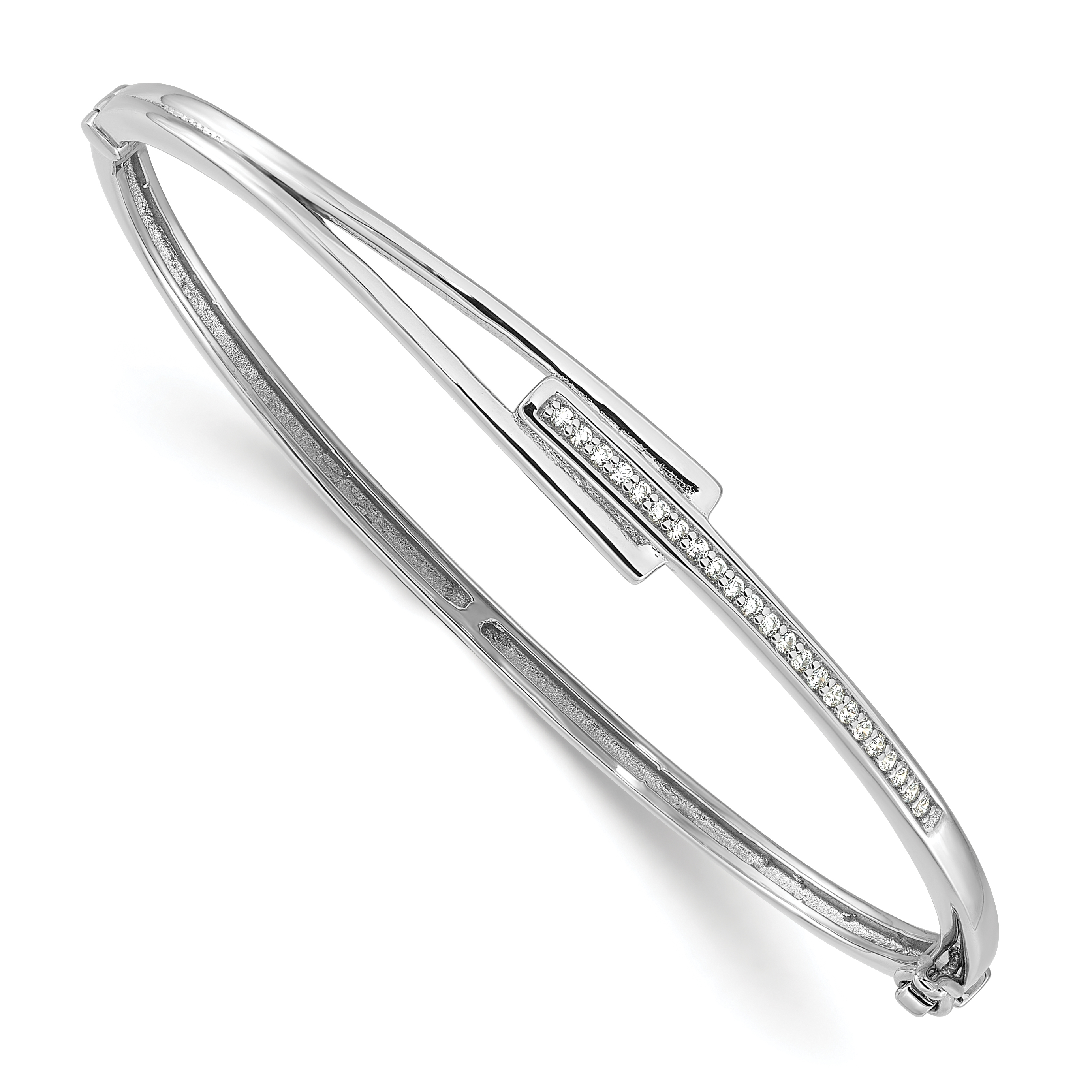 Sterling Silver Rhodium-plated Polished Fancy CZ Hinged Bangle (QB1541)
