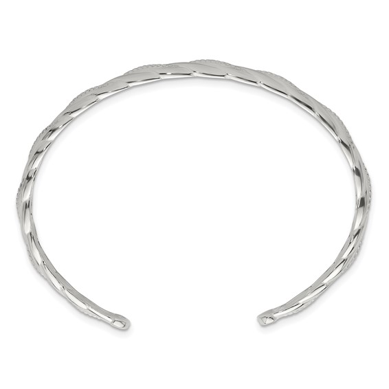 Sterling Silver Polished and Textured Twisted Cuff Bangle Bracelet