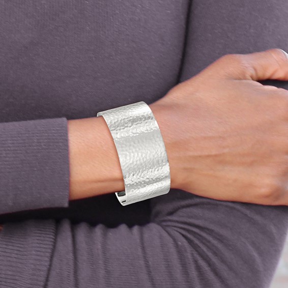 Sterling Silver Flat Hammered Cuff Bangle