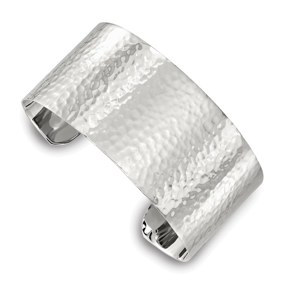 Sterling Silver Flat Hammered Cuff Bangle