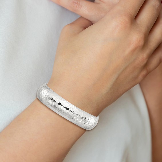 Sterling Silver Hammered Domed Cuff Bangle