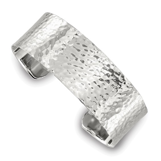 Sterling Silver Flat Hammered Cuff Bangle