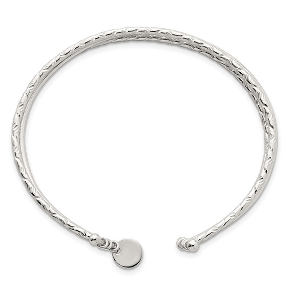 Sterling Silver Polished and Textured Triple Band Cuff Bangle Bracelet