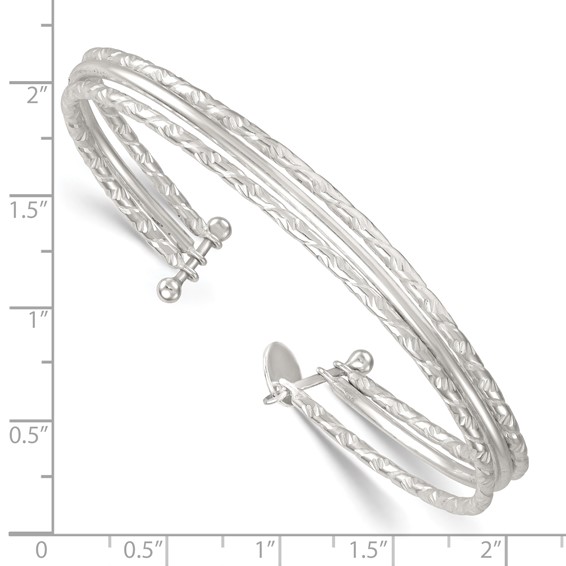 Sterling Silver Polished and Textured Triple Band Cuff Bangle Bracelet