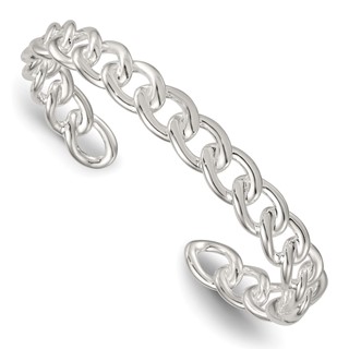 Sterling Silver Polished Curb Link Cuff Bangle