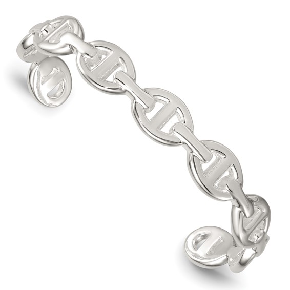 Sterling Silver Polished Anchor / Mariner Link Cuff Bangle