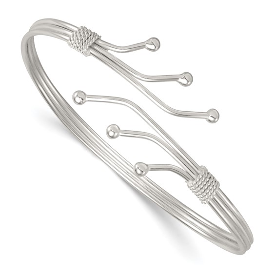 Sterling Silver Polished Twisted and Beaded Fancy Triple Band Cuff Bangle Bracelet