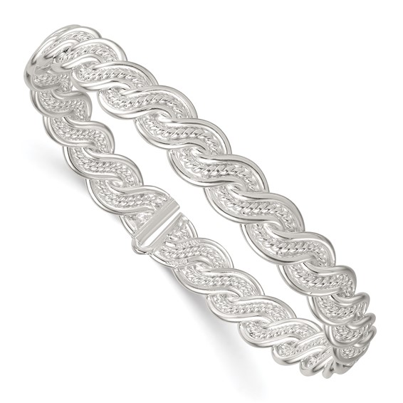 Sterling Silver Polished Twisted and Woven Flexible Bangle