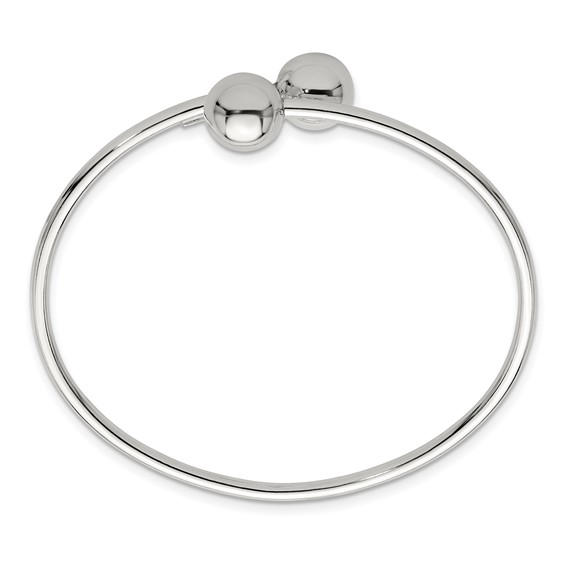 Sterling Silver Polished Ball Ends Flexible Cuff Bangle